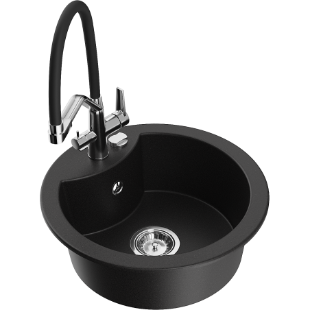 Mexen Diego zlewozmywak granitowy 1-komorowy z baterią kuchenną Duo, czarny - 6512-77-671701-07