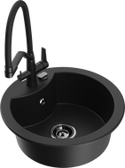 Mexen Diego zlewozmywak granitowy 1-komorowy z baterią kuchenną Duo, czarny - 6512-77-671701-70-B