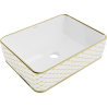 Mexen Catia umywalka nablatowa 48 x 37 cm, biała/złota wzór kratka - 21314809