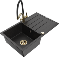 Mexen Bruno zlewozmywak granitowy 1-komorowy z ociekaczem i baterią kuchenną Duo, czarny/srebrny metalik - 6513-73-671701-57-G