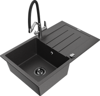 Mexen Bruno zlewozmywak granitowy 1-komorowy z ociekaczem i baterią kuchenną Duo, czarny nakrapiany - 6513-76-671701-07-B