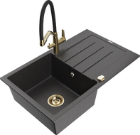 Mexen Bruno zlewozmywak granitowy 1-komorowy z ociekaczem i baterią kuchenną Duo, czarny nakrapiany - 6513-76-671701-57-G