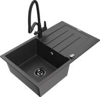 Mexen Bruno zlewozmywak granitowy 1-komorowy z ociekaczem i baterią kuchenną Duo, czarny nakrapiany - 6513-76-671701-70-B