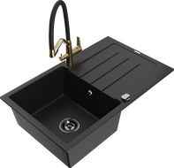 Mexen Bruno zlewozmywak granitowy 1-komorowy z ociekaczem i baterią kuchenną Duo, czarny - 6513-77-671701-57-B