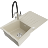 Mexen Cesar zlewozmywak granitowy 1-komorowy z ociekaczem i baterią kuchenną Duo, beżowy - 6514-69-671701-07