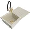 Mexen Cesar zlewozmywak granitowy 1-komorowy z ociekaczem i baterią kuchenną Duo, beżowy - 6514-69-671701-57-G