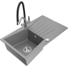 Mexen Cesar zlewozmywak granitowy 1-komorowy z ociekaczem i baterią kuchenną Duo, szary - 6514-71-671701-07