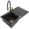 Mexen Cesar zlewozmywak granitowy 1-komorowy z ociekaczem i baterią kuchenną Duo, czarny/srebrny metalik - 6514-73-671701-57-G