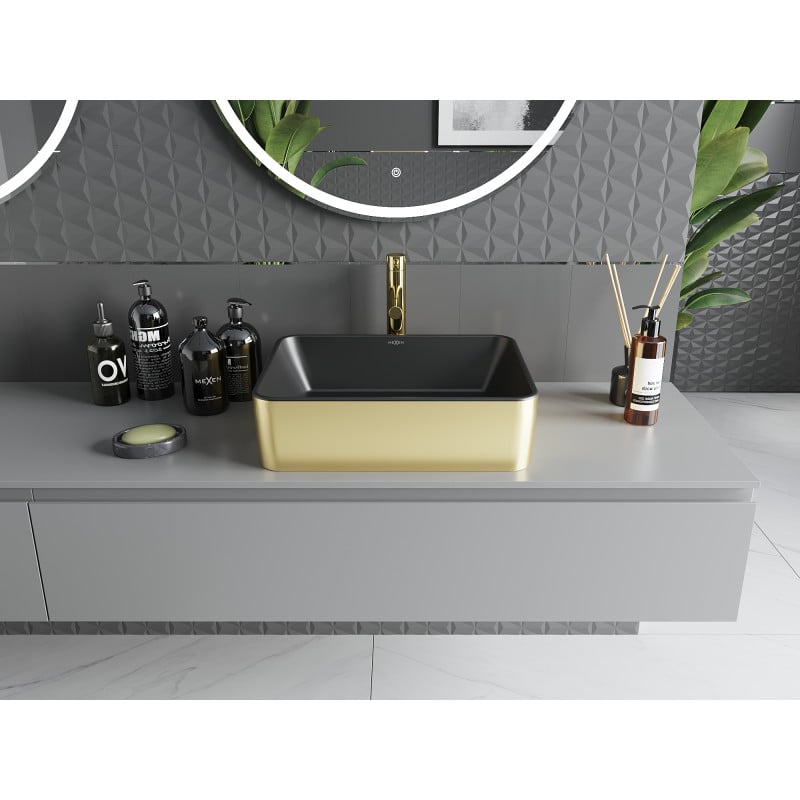 Mexen Catia umywalka nablatowa 48 x 37 cm, czarna mat/złota - 21314876