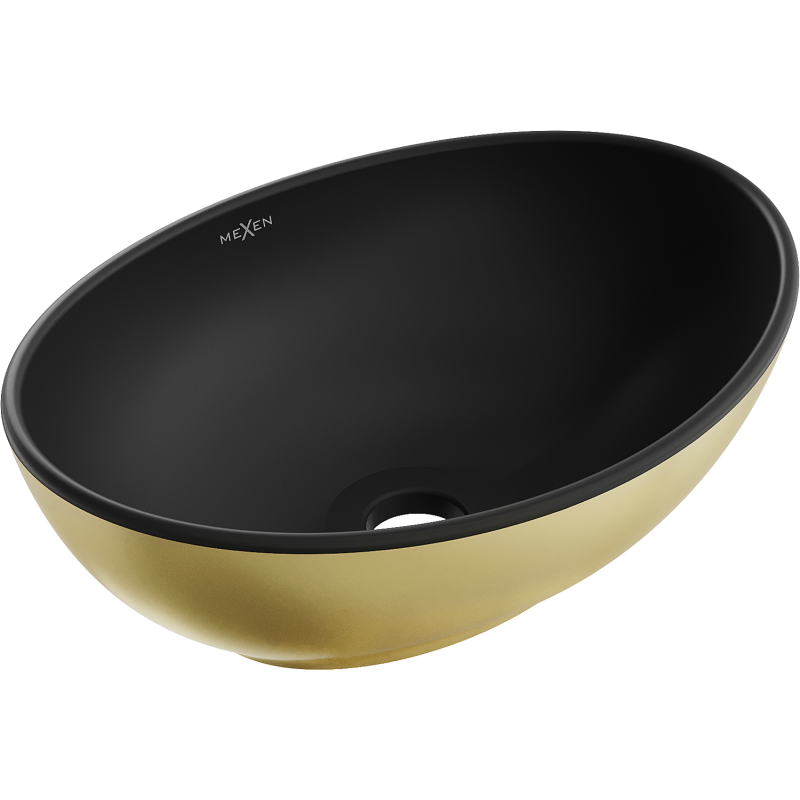 Mexen Elza umywalka nablatowa 40 x 33 cm, czarna mat/złota - 21014026
