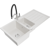 Mexen Andres zlewozmywak granitowy 1,5-komorowy z ociekaczem i baterią kuchenną Duo, biały - 6515-20-671701-07