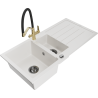 Mexen Andres zlewozmywak granitowy 1,5-komorowy z ociekaczem i baterią kuchenną Duo, biały - 6515-20-671701-57-B