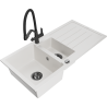 Mexen Andres zlewozmywak granitowy 1,5-komorowy z ociekaczem i baterią kuchenną Duo, biały - 6515-20-671701-70-B
