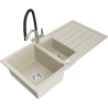 Mexen Andres zlewozmywak granitowy 1,5-komorowy z ociekaczem i baterią kuchenną Duo, beżowy - 6515-69-671701-07