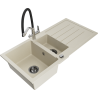 Mexen Andres zlewozmywak granitowy 1,5-komorowy z ociekaczem i baterią kuchenną Duo, beżowy - 6515-69-671701-07-B