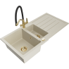Mexen Andres zlewozmywak granitowy 1,5-komorowy z ociekaczem i baterią kuchenną Duo, beżowy - 6515-69-671701-57-G