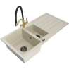 Mexen Andres zlewozmywak granitowy 1,5-komorowy z ociekaczem i baterią kuchenną Duo, beżowy - 6515-69-671701-57-B