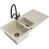 Mexen Andres zlewozmywak granitowy 1,5-komorowy z ociekaczem i baterią kuchenną Duo, beżowy - 6515-69-671701-70-B