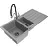 Mexen Andres zlewozmywak granitowy 1,5-komorowy z ociekaczem i baterią kuchenną Duo, szary - 6515-71-671701-07-B
