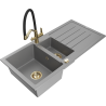 Mexen Andres zlewozmywak granitowy 1,5-komorowy z ociekaczem i baterią kuchenną Duo, szary - 6515-71-671701-57-G