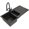 Mexen Andres zlewozmywak granitowy 1,5-komorowy z ociekaczem i baterią kuchenną Duo, czarny/złoty metalik - 6515-75-671701-70-B