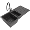 Mexen Andres zlewozmywak granitowy 1,5-komorowy z ociekaczem i baterią kuchenną Duo, czarny nakrapiany - 6515-76-671701-07-B