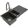 Mexen Andres zlewozmywak granitowy 1,5-komorowy z ociekaczem i baterią kuchenną Duo, czarny nakrapiany - 6515-76-671701-57-G