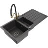 Mexen Andres zlewozmywak granitowy 1,5-komorowy z ociekaczem i baterią kuchenną Duo, czarny nakrapiany - 6515-76-671701-57-B