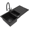 Mexen Andres zlewozmywak granitowy 1,5-komorowy z ociekaczem i baterią kuchenną Duo, czarny - 6515-77-671701-07-B