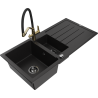 Mexen Andres zlewozmywak granitowy 1,5-komorowy z ociekaczem i baterią kuchenną Duo, czarny - 6515-77-671701-57-B