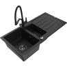 Mexen Andres zlewozmywak granitowy 1,5-komorowy z ociekaczem i baterią kuchenną Duo, czarny - 6515-77-671701-70-B