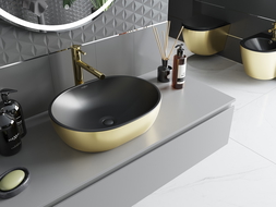Mexen Viki umywalka nablatowa 48 x 35 cm, czarna mat/złota - 21054876