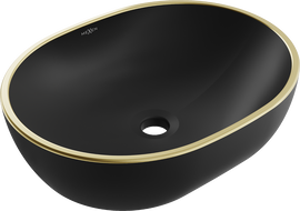 Mexen Viki umywalka nablatowa 48 x 35 cm, czarna mat/złota rant - 21054875