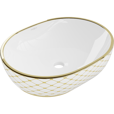 Mexen Viki umywalka nablatowa 48 x 35 cm, biała/złota wzór kratka - 21054809