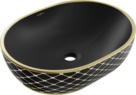 Mexen Viki umywalka nablatowa 48 x 35 cm, czarna mat/złota wzór kratka - 21054879