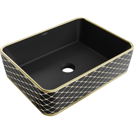 Mexen Catia umywalka nablatowa 48 x 37 cm, czarna mat/złota wzór kratka - 21314879