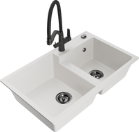Mexen Tomas zlewozmywak granitowy 2-komorowy z baterią kuchenną Duo, biały - 6516-20-671701-70-B