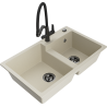 Mexen Tomas zlewozmywak granitowy 2-komorowy z baterią kuchenną Duo, beżowy - 6516-69-671701-70-B