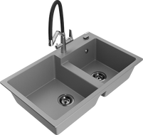 Mexen Tomas zlewozmywak granitowy 2-komorowy z baterią kuchenną Duo, szary - 6516-71-671701-07-B