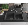 Mexen Tomas zlewozmywak granitowy 2-komorowy z baterią kuchenną Duo, czarny nakrapiany - 6516-76-671701-07-B