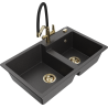 Mexen Tomas zlewozmywak granitowy 2-komorowy z baterią kuchenną Duo, czarny nakrapiany - 6516-76-671701-57-G