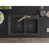 Mexen Tomas zlewozmywak granitowy 2-komorowy z baterią kuchenną Duo, czarny nakrapiany - 6516-76-671701-57-B