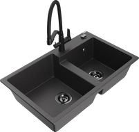Mexen Tomas zlewozmywak granitowy 2-komorowy z baterią kuchenną Duo, czarny nakrapiany - 6516-76-671701-70-B