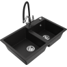 Mexen Tomas zlewozmywak granitowy 2-komorowy z baterią kuchenną Duo, czarny - 6516-77-671701-07