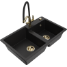 Mexen Tomas zlewozmywak granitowy 2-komorowy z baterią kuchenną Duo, czarny - 6516-77-671701-57-G