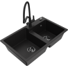 Mexen Tomas zlewozmywak granitowy 2-komorowy z baterią kuchenną Duo, czarny - 6516-77-671701-70-B