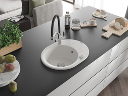 Mexen Kevin zlewozmywak granitowy 1-komorowy z baterią kuchenną Duo, biały - 6517-20-671701-07