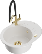 Mexen Kevin zlewozmywak granitowy 1-komorowy z baterią kuchenną Duo, biały - 6517-20-671701-57-G