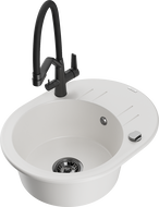 Mexen Kevin zlewozmywak granitowy 1-komorowy z baterią kuchenną Duo, biały - 6517-20-671701-70-B