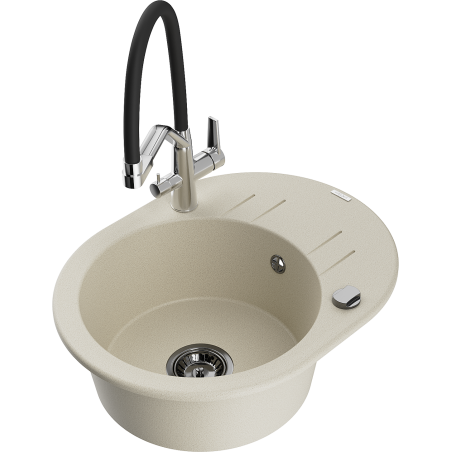 Mexen Kevin zlewozmywak granitowy 1-komorowy z baterią kuchenną Duo, beżowy - 6517-69-671701-07-B